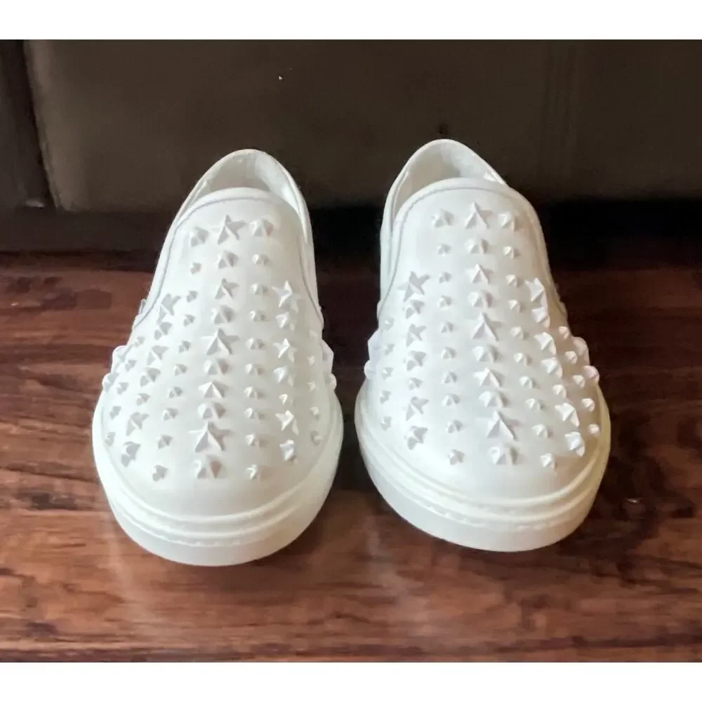 $995 NIB Jimmy Choo White Slip-On Star-Studded Leather Sneakers Size 41(8)